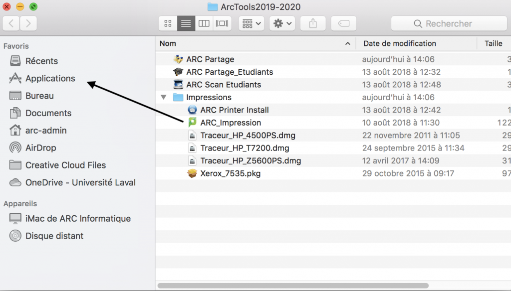 Glisser la composante «ARC_Impression» dans les applications