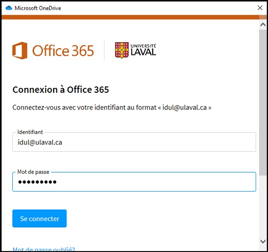 Fenêtre web permettant de se connecter via l'identifiant et le mot de passe