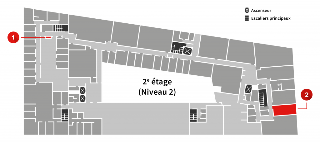 Plan du 2e étage de l'Édifice la Fabrique avec la localisation des appareils de numérisation