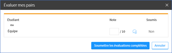 Capture d'écran de la fenêtre «évaluer mes pairs»