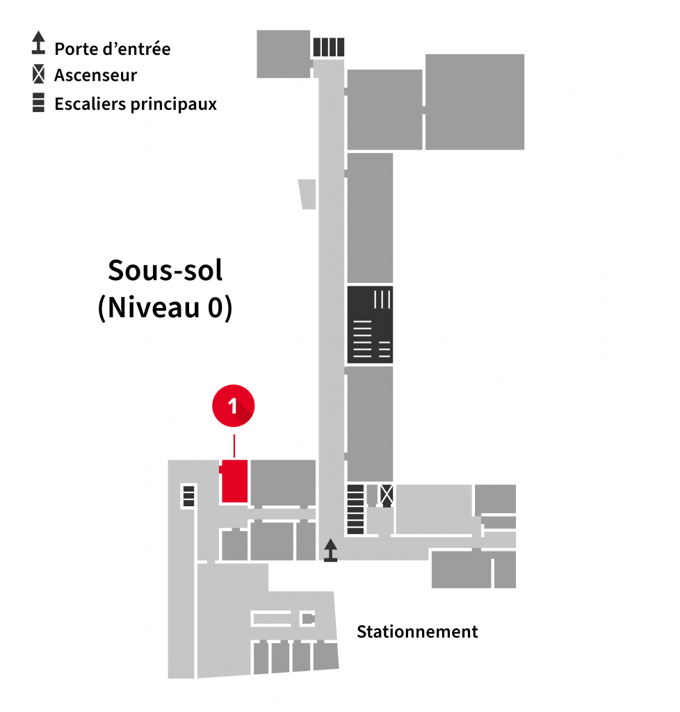 Localisation des appareils pour l'impression grand format en libre-service au sous-sol de l'Édifice du Vieux-Séminaire de Québec